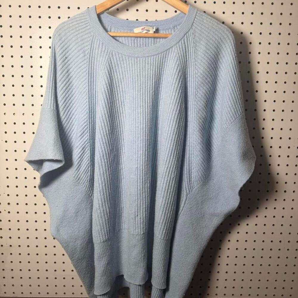 Vineyard Vines Sweater Womens Medium/Large Blue Ribbed Knit Poncho Alpaca Wool